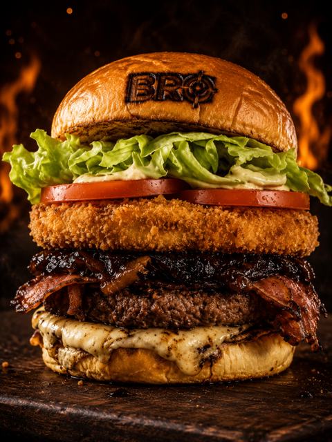 Foto do hambúrguer da Bro Burger.
