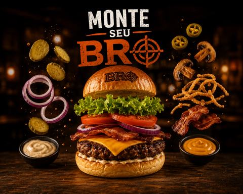 Monte seu Bro — hambúrguer configurável da Bro Burger.